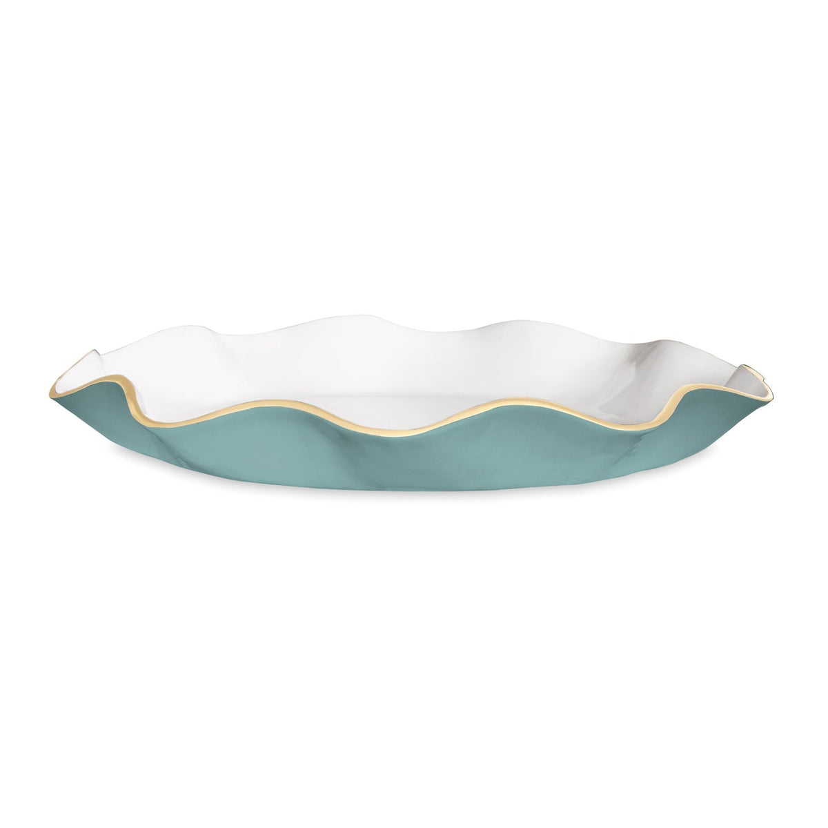 Encanto Turquoise, White & Gold Large Round Serving Platter | Bone & Brass