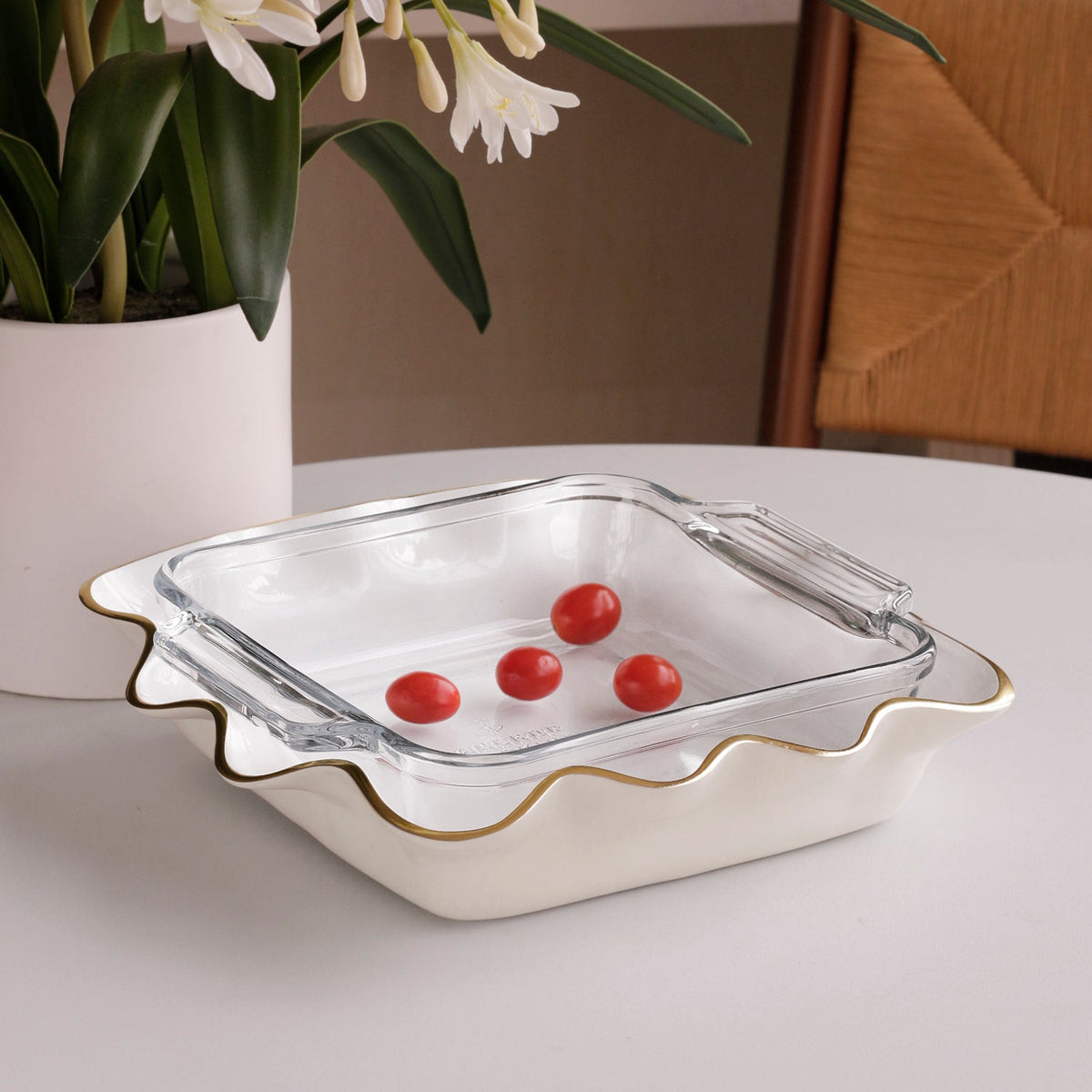 Carola Cream & White Square Casserole Holder - Casserole Detail | Bone & Brass
