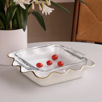 Carola Cream & White Square Casserole Holder - Casserole Detail | Bone & Brass