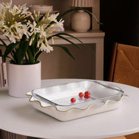 Cream & White Carola Rectangle Casserole Holder - Casserole Detail | Bone & Brass