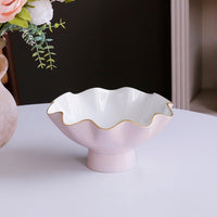 Encanto Carola Small Pedestal Bowl Blush Pink & White - Bowl Side View | Bone & Brass