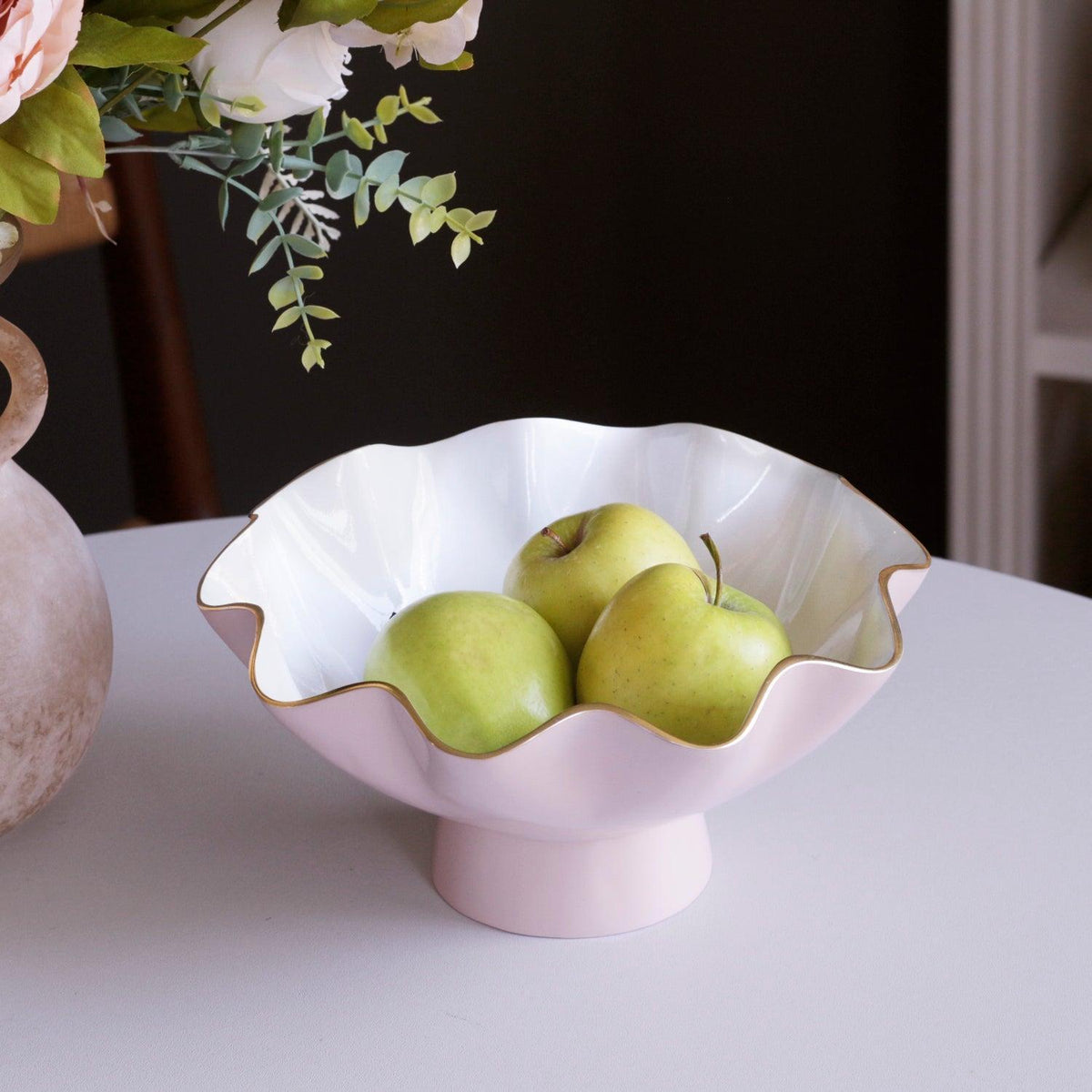 Encanto Carola Small Pedestal Bowl Blush Pink & White - Bowl Detail | Bone & Brass