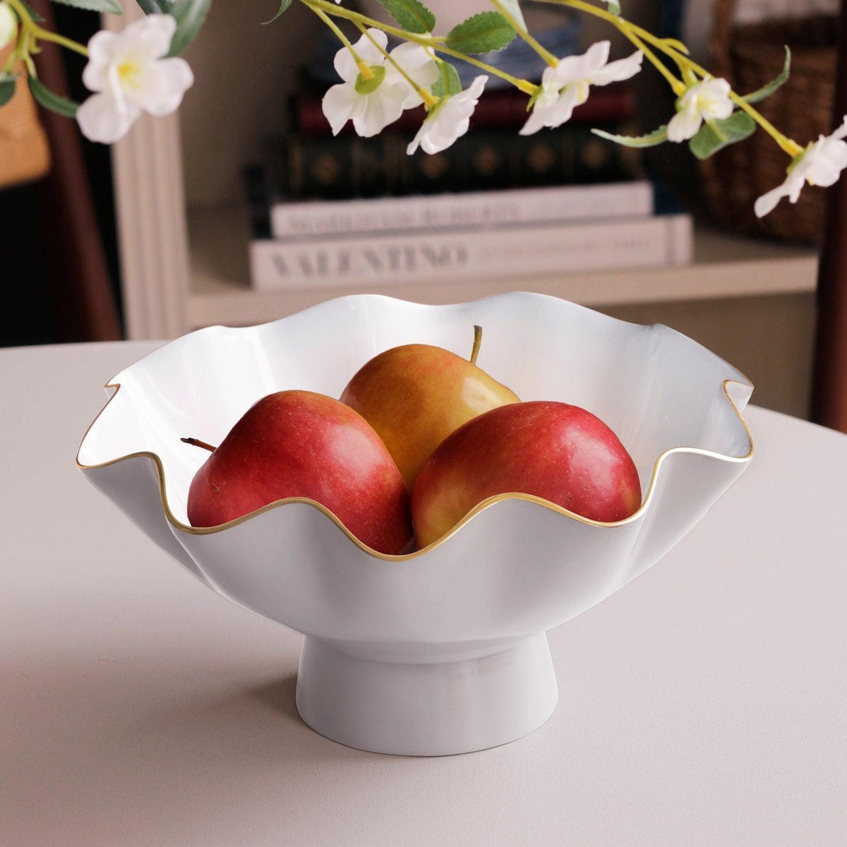 Encanto Carola Dove White Small Pedestal Bowl - Pedestal Detail | Bone & Brass
