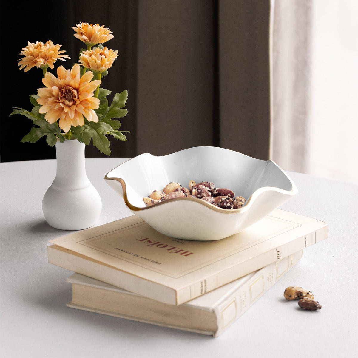 Encanto Carola Small Round Bowl (Cream White) - Bowl Top View | Bone & Brass