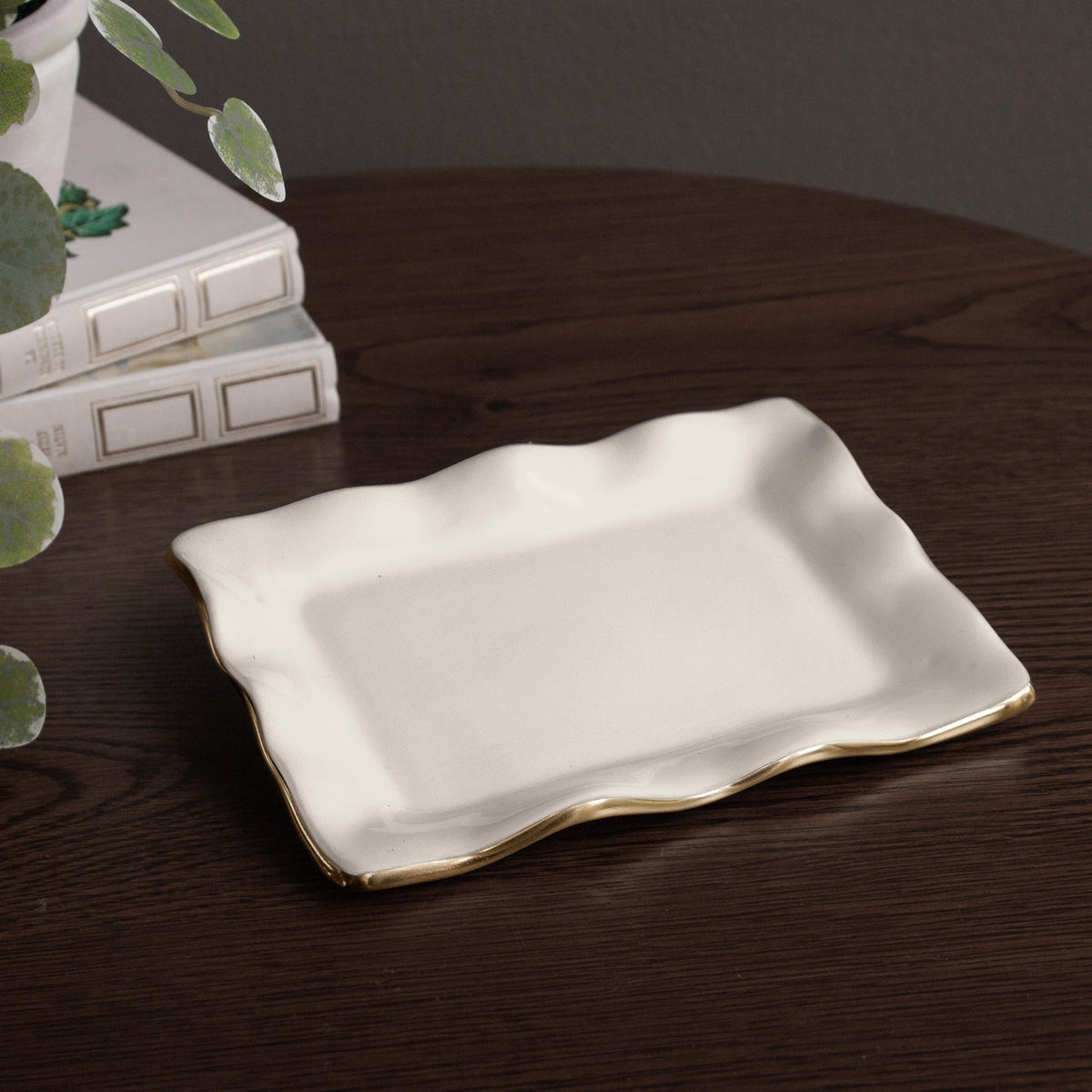Encanto Vento Small Rectangular Tray (Cream) - Tray Side View | Bone & Brass