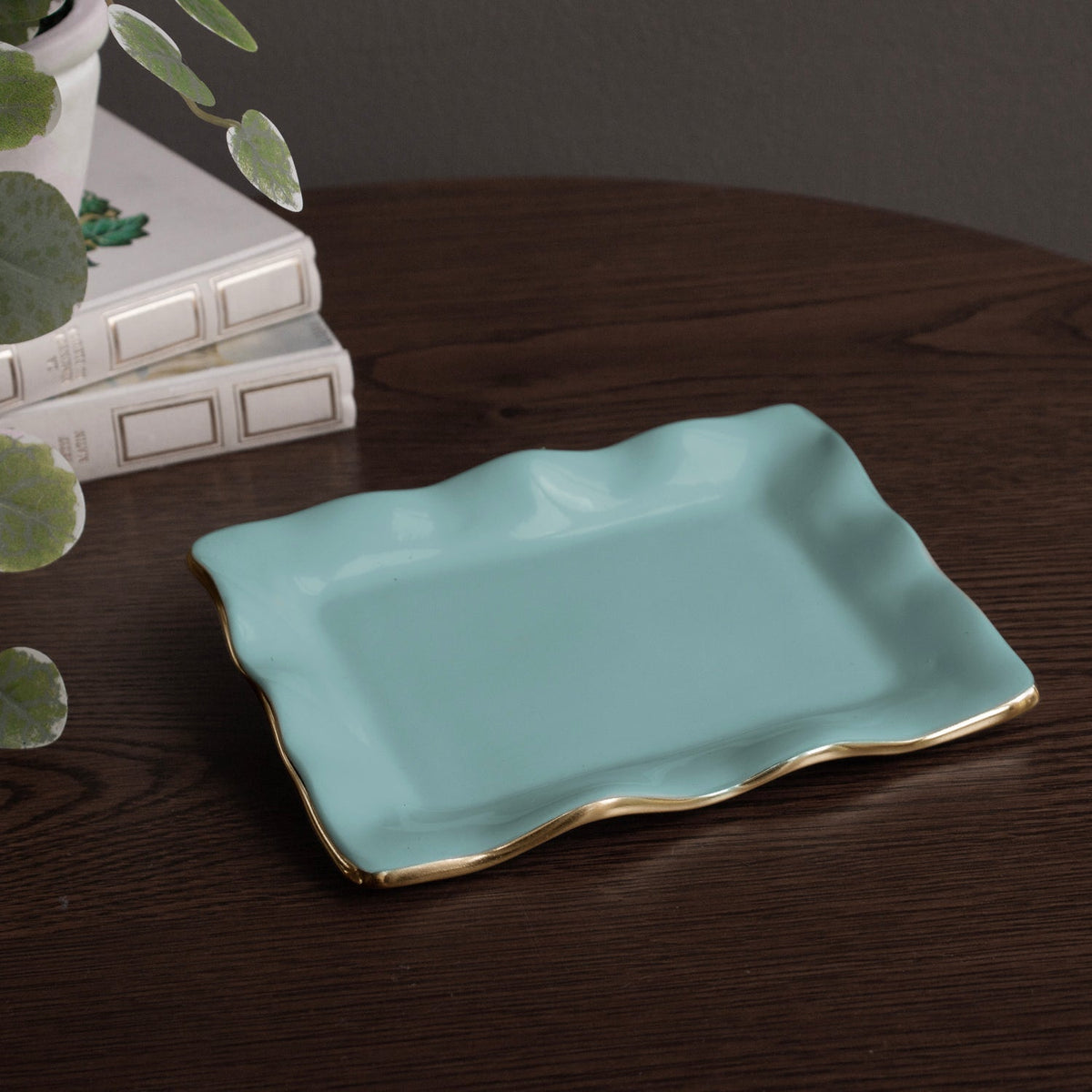 Encanto Vento Small Rectangular Tray (Turquoise) - Tray Side View | Bone & Brass