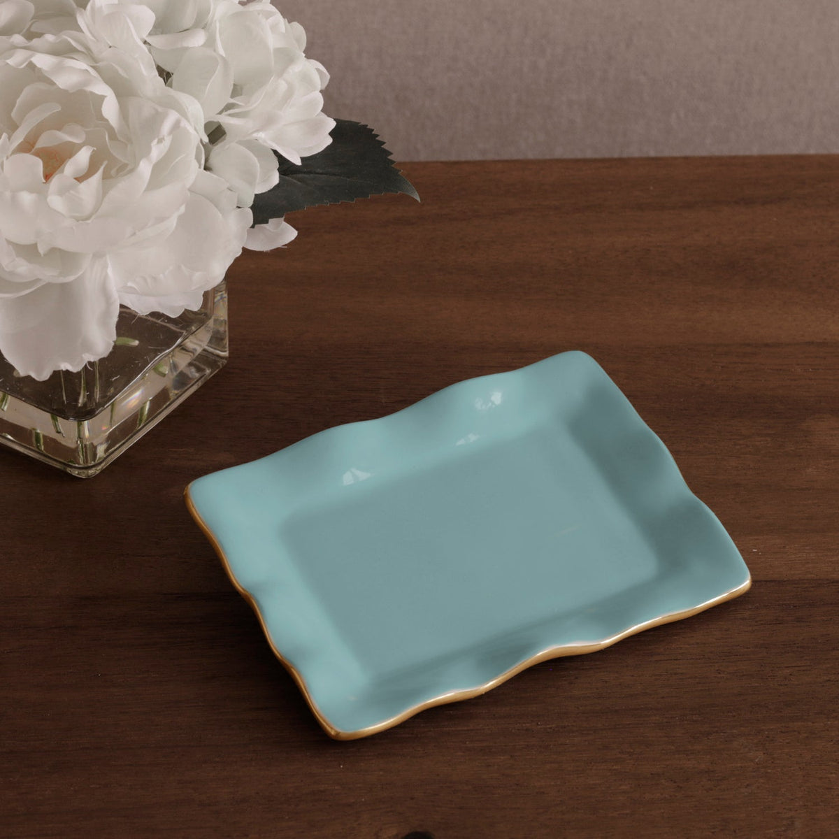Encanto Vento Small Rectangular Tray (Turquoise) - Tray Detail | Bone & Brass