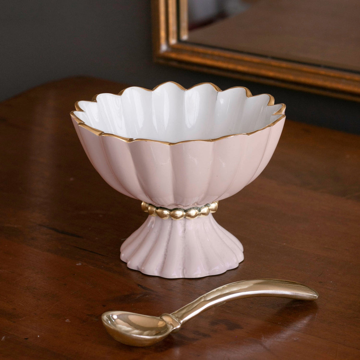 Encanto Vienna Mini Pedestal Spoon (Camellia White) - Pedestal Side View | Bone & Brass