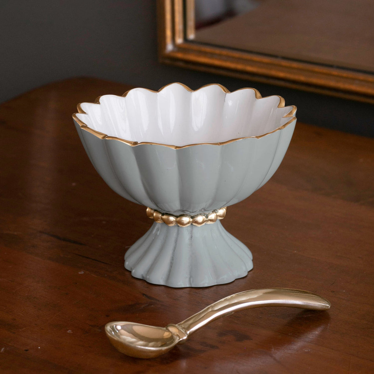 Encanto Vienna Mini Pedestal Spoon (Slate White) - Pedestal Side View | Bone & Brass