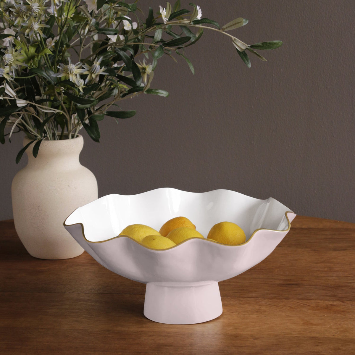 Encanto Blush Pink & White Large Pedestal Bowl - Pedestal Detail | Bone & Brass