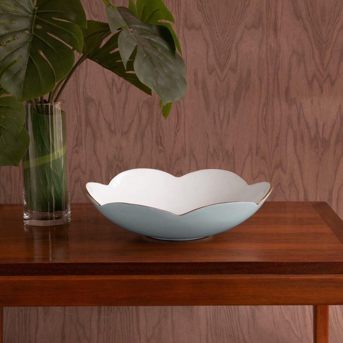 Slate Blue & White Amelia Medium Serving Bowl - Bowl Top View | Bone & Brass