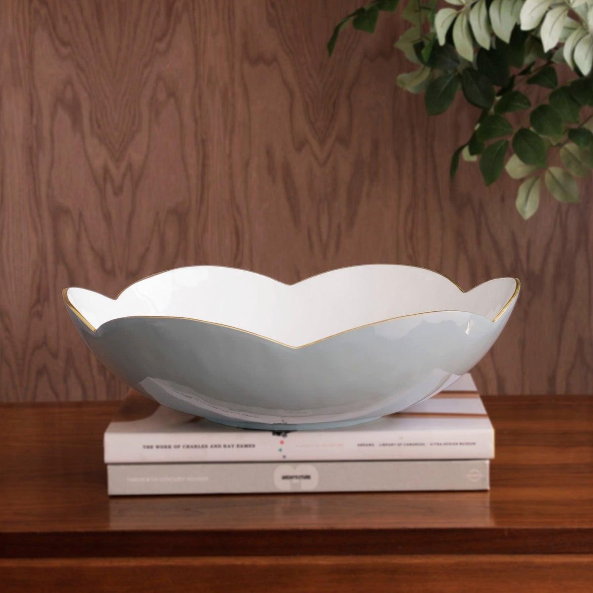 Amelia Slate Blue & White Large Serving Bowl - Bowl Detail | Bone & Brass