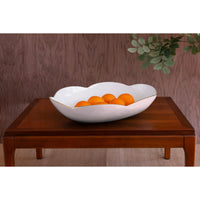 Encanto Amelia Extra Large Oval Bowl Camellia White - Bowl Top View | Bone & Brass