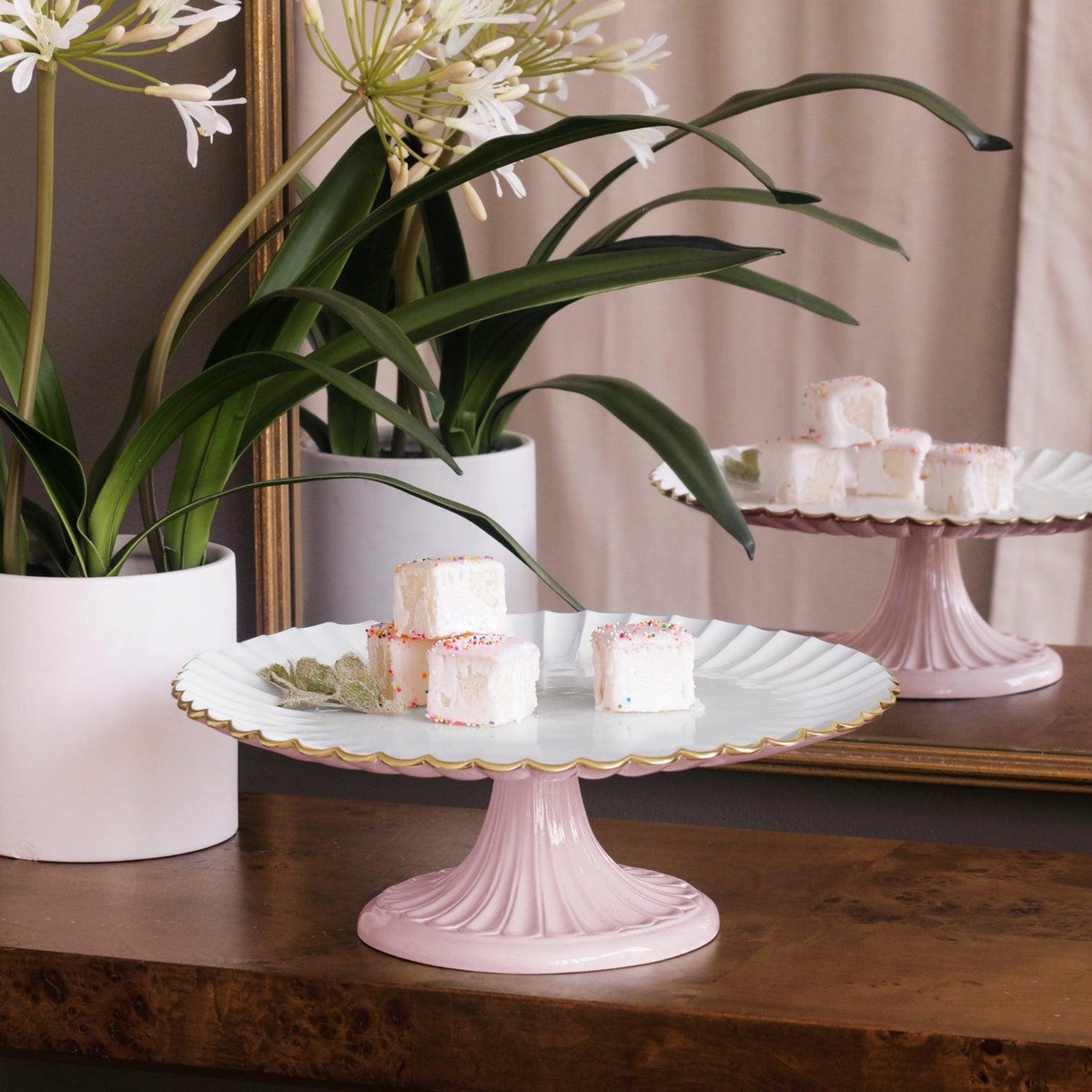 Encanto Vienna Pedestal Cake Plate Camellia White - Cake Plate Top View | Bone & Brass