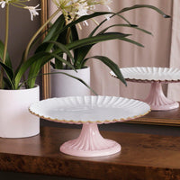 Encanto Vienna Pedestal Cake Plate Camellia White - Cake Plate Side View | Bone & Brass