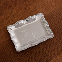 Giftables Organic Pearl Rectangular Engraved Tray "Time to Mahj!" - Tray Side View | Bone & Brass