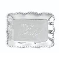 Giftables Organic Pearl Rectangular Engraved Tray "Time to Mahj!" | Bone & Brass