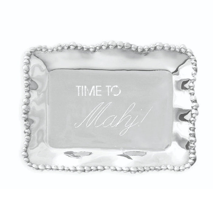Giftables Organic Pearl Rectangular Engraved Tray "Time to Mahj!" | Bone & Brass