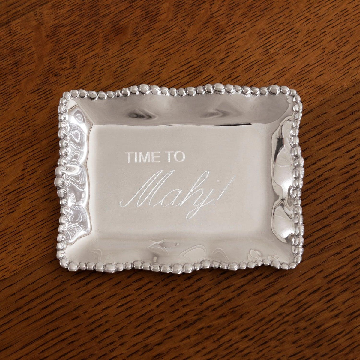 Giftables Organic Pearl Rectangular Engraved Tray "Time to Mahj!" - Tray Top View | Bone & Brass