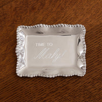 Giftables Organic Pearl Rectangular Engraved Tray "Time to Mahj!" - Tray Top View | Bone & Brass