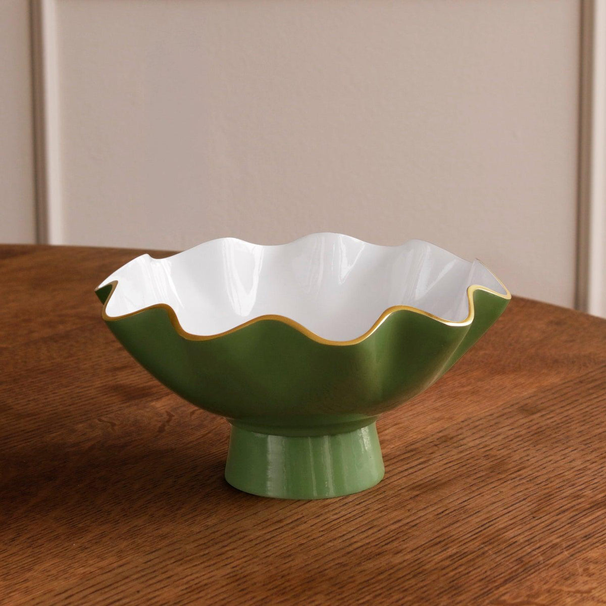Encanto Carola Small Pedestal Leaf Green White - Pedestal Side View | Bone & Brass