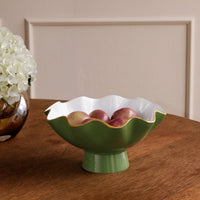 Encanto Carola Small Pedestal Leaf Green White - Pedestal Detail | Bone & Brass