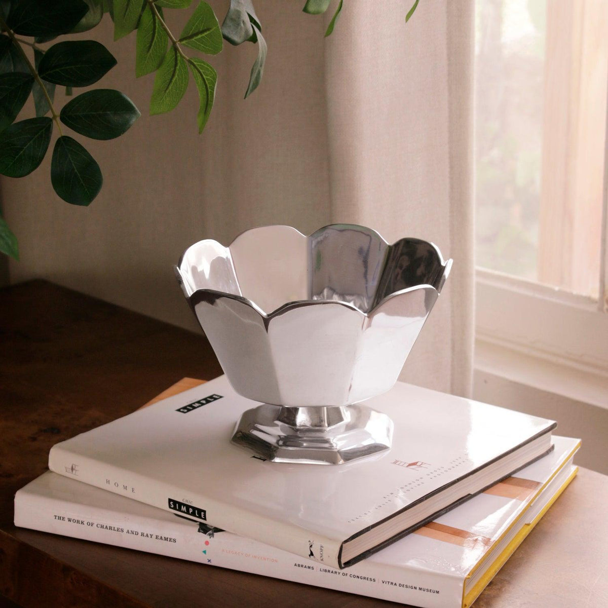 Vintage Faceted Pedestal - Pedestal Side View | Bone & Brass