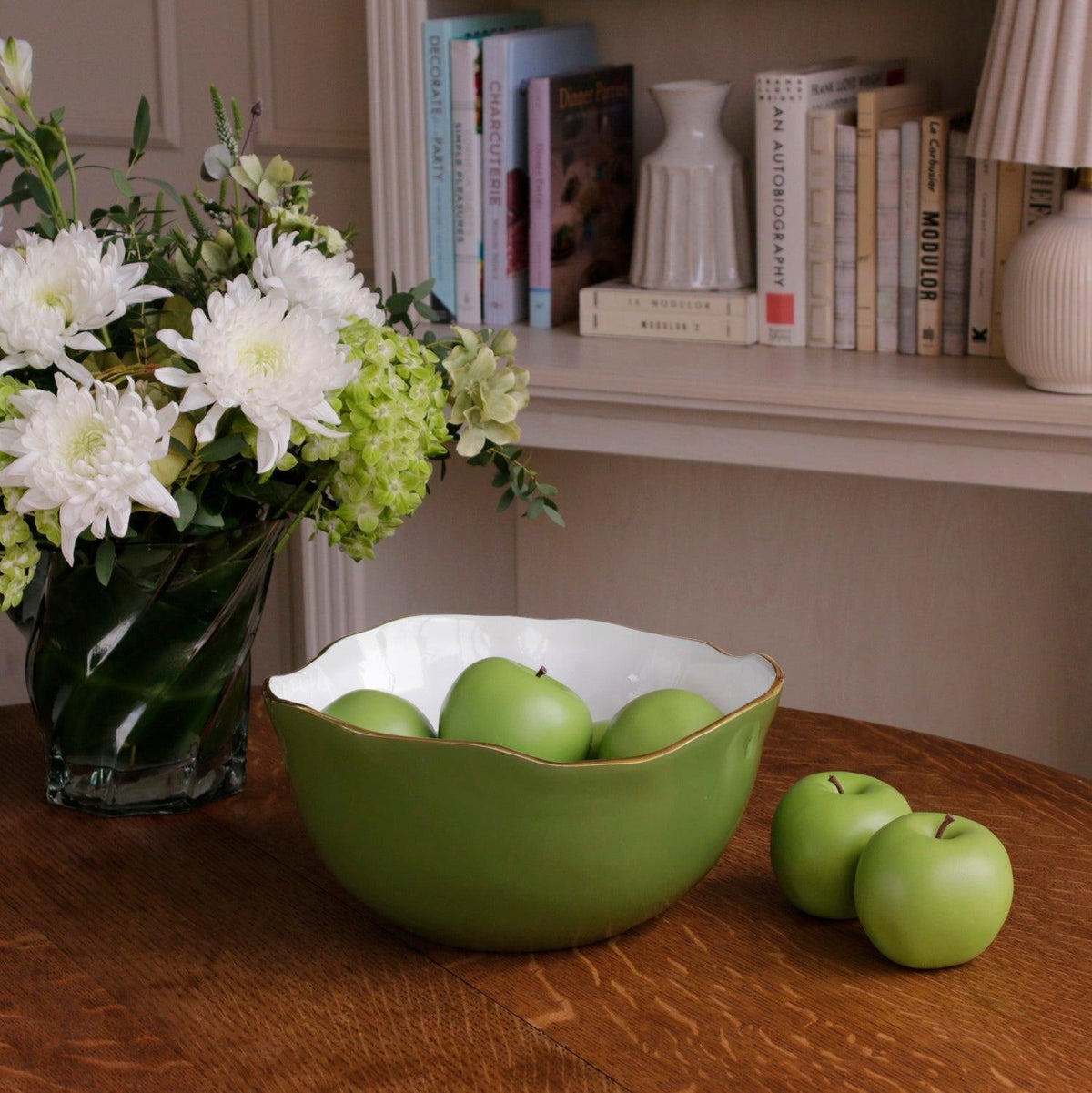 Encanto Osaka Large Bowl Leaf Green White - Bowl Side View | Bone & Brass