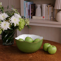 Encanto Osaka Large Bowl Leaf Green White - Bowl Side View | Bone & Brass