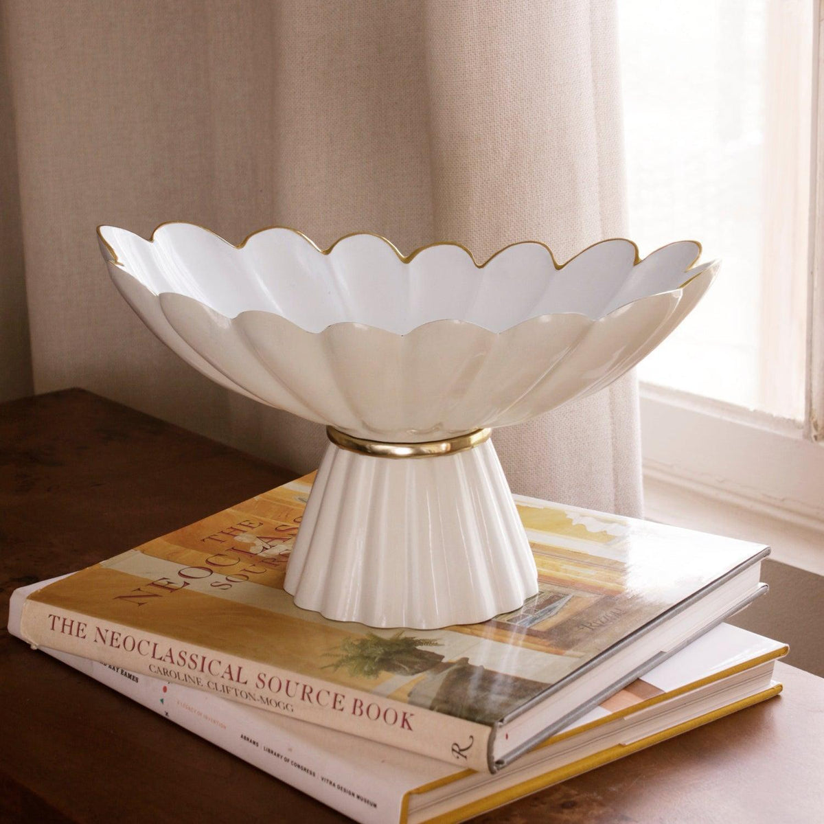 Encanto Vintage Hermes Pedestal Cream White - Pedestal Top View | Bone & Brass