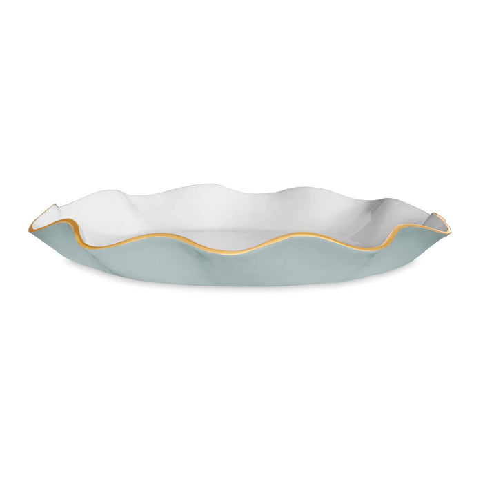 Slate Blue & White Large Round Scalloped Platter