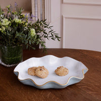 Slate Blue & White Large Round Scalloped Platter