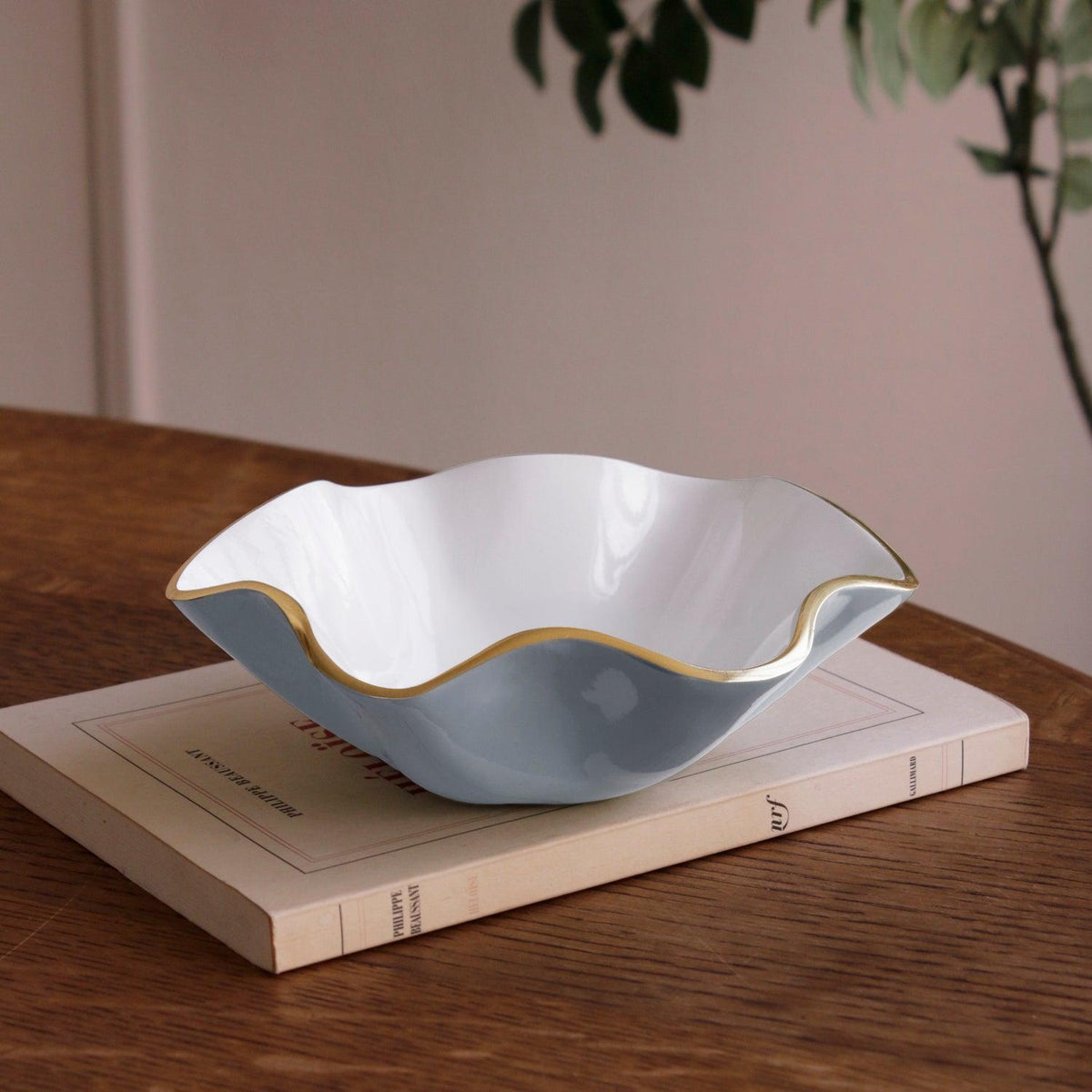 Encanto Carola Small Round Bowl Slate White - Bowl Top View | Bone & Brass