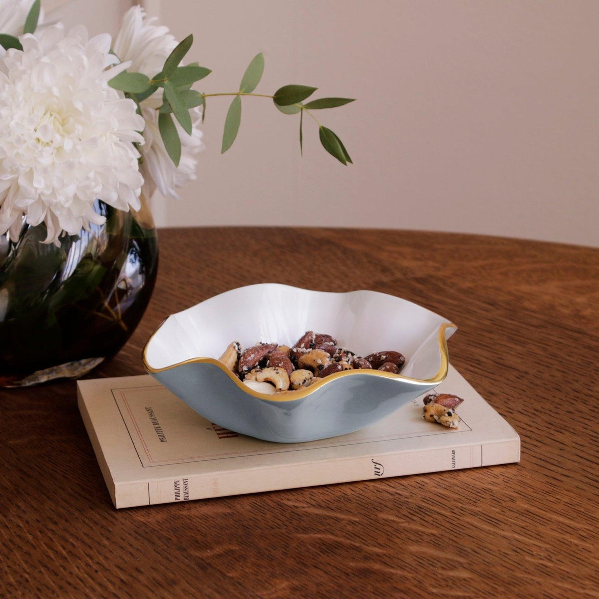 Encanto Carola Small Round Bowl Slate White - Bowl Side View | Bone & Brass