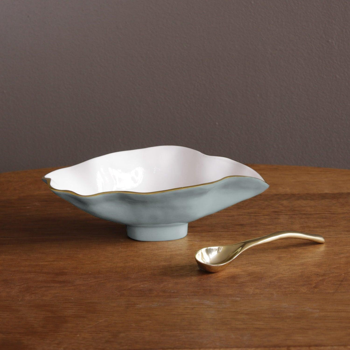 Encanto Claire Small Oval bowl spoon Slate & White - Bowl Top View | Bone & Brass