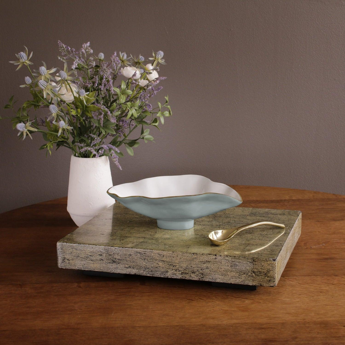 Encanto Claire Small Oval bowl spoon Slate & White - Bowl Detail | Bone & Brass