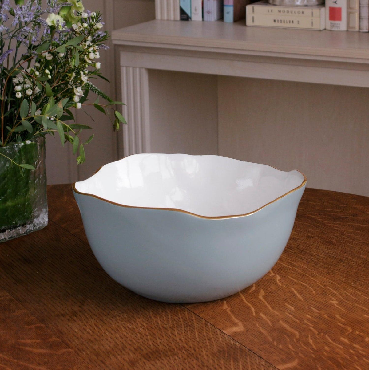 Encanto Osaka Large Bowl Slate & White - Bowl Top View | Bone & Brass