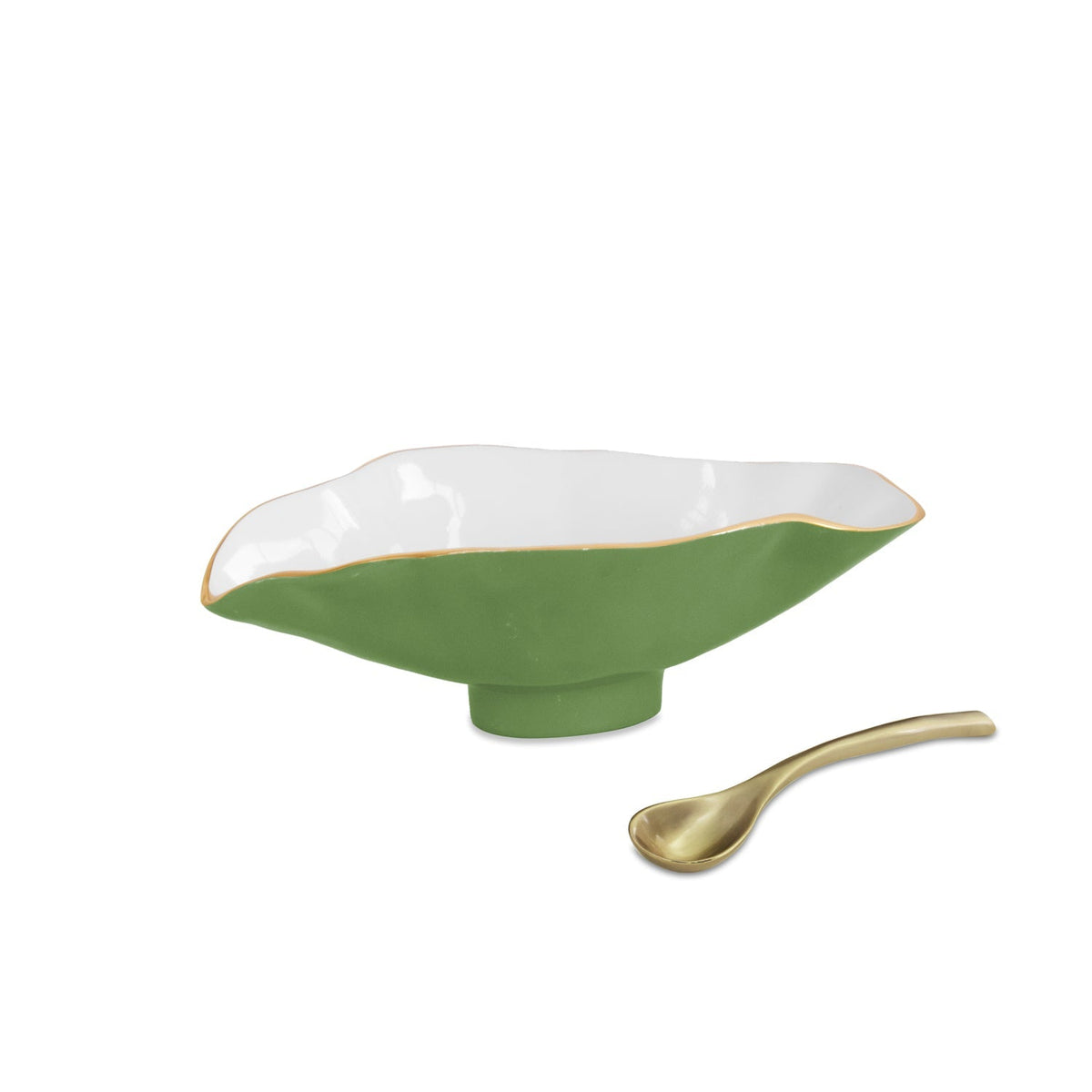 Encanto Claire Small Oval Bowl Spoon Leaf Green White | Bone & Brass