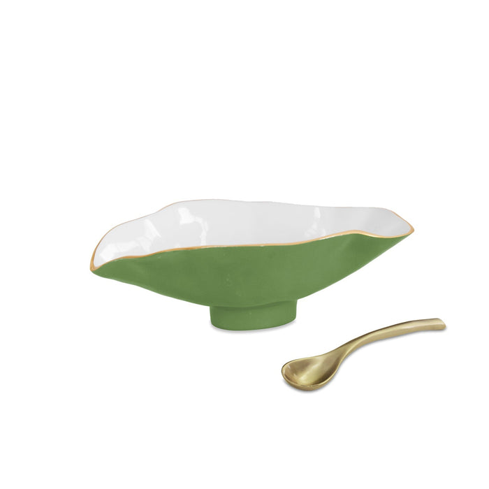 Encanto Claire Small Oval Bowl Spoon Leaf Green White | Bone & Brass