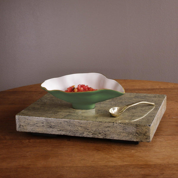 Encanto Claire Small Oval Bowl Spoon Leaf Green White - Bowl Detail | Bone & Brass