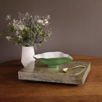 Encanto Claire Small Oval Bowl Spoon Leaf Green White - Bowl Side View | Bone & Brass