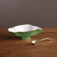 Encanto Claire Small Oval Bowl Spoon Leaf Green White - Bowl Top View | Bone & Brass