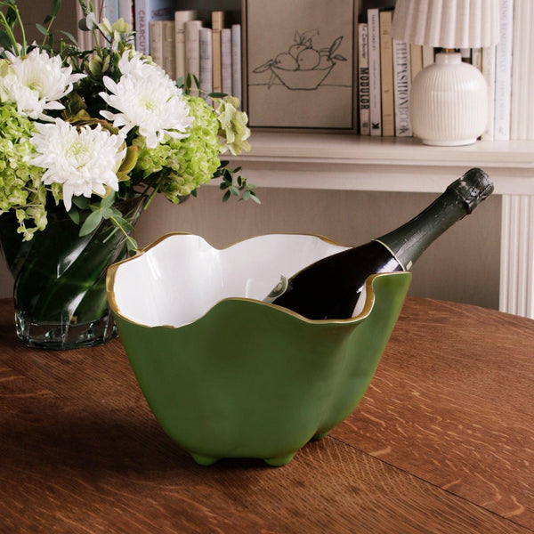 Encanto Onyx Ice Bucket Leaf Green White - Ice Bucket Detail | Bone & Brass
