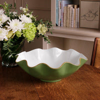 Encanto Carola Extra Large Bowl Leaf Green White - Bowl Top View | Bone & Brass