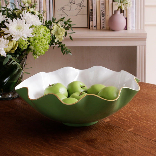 Encanto Carola Extra Large Bowl Leaf Green White - Bowl Detail | Bone & Brass