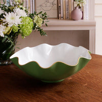 Encanto Carola Extra Large Bowl Leaf Green White - Bowl Side View | Bone & Brass