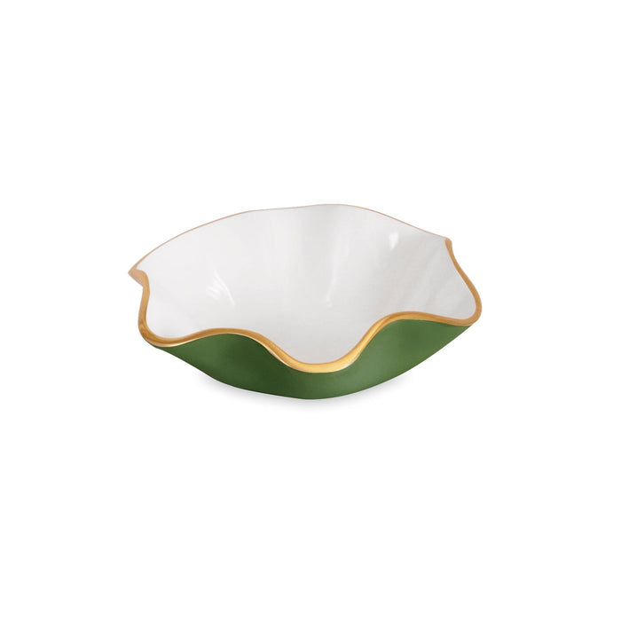 Encanto Carola Small Round Bowl Leaf Green White | Bone & Brass