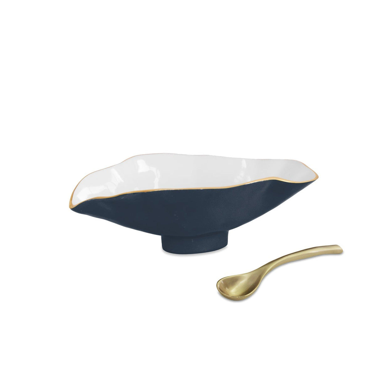 Encanto Claire Small Oval Bowl Spoon (Midnight, White Gold) | Bone & Brass