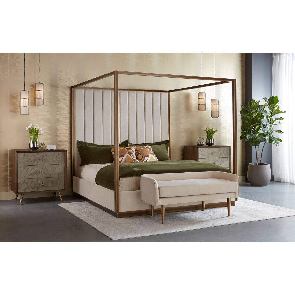 Casette Piccolo Prosecco Upholstered King Canopy Bed - Bed Side View | Bone & Brass