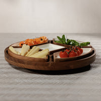 Acacia Wood Lazy Susan Serving Tray with 5 Condiment Sections - Tray Top View | Bone & Brass
